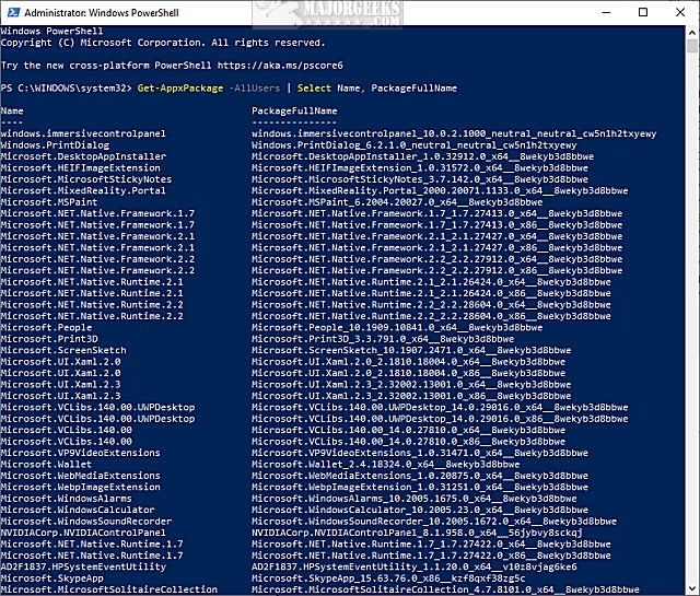 powershell list installed microsoft store apps