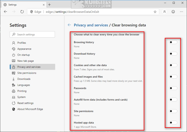 How to Clear Browsing Data When Microsoft Edge is Closed - MajorGeeks