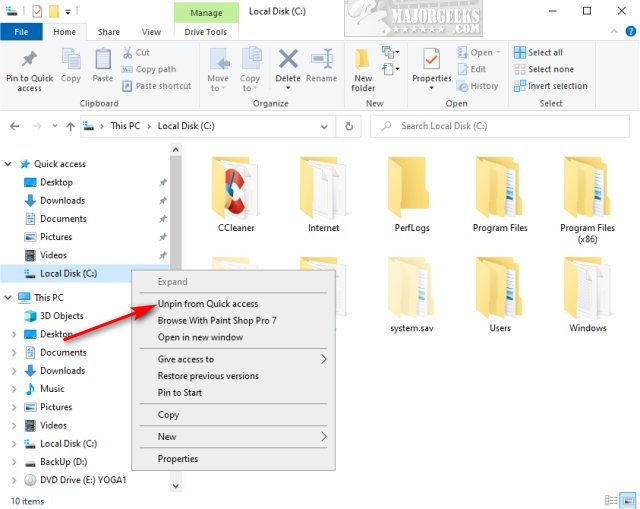 How to Pin or Unpin Locations From Quick Access in Windows 10 - MajorGeeks