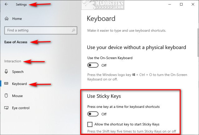 Three Ways to Turn Sticky Keys Off or on in Windows 10 - MajorGeeks