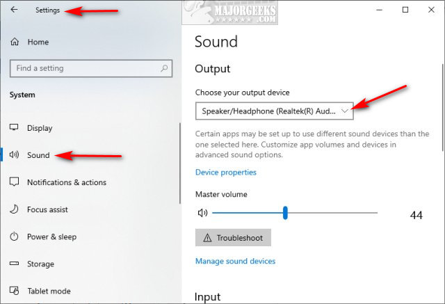 How to Change Default Sound Output Device in Windows 10 - MajorGeeks