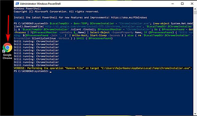 Удаление google chrome powershell