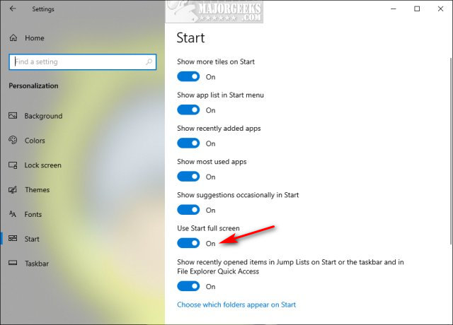 How To Enable Or Disable Windows 10 Full Screen Start Menu Majorgeeks 0191