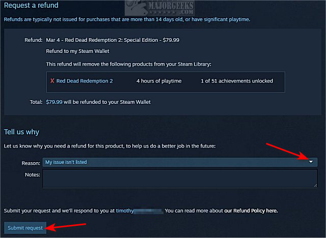 How to Return or Refund a Steam Game - MajorGeeks